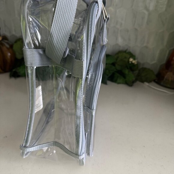 Clear Eastsport PVC Tote Bag With Gray Straps & Front Zipper Pocket - Picture 10 of 11